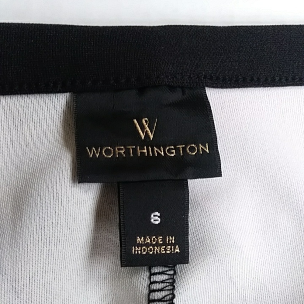 Worthington Pattern Pencil Skirt w/Front Slit 6 Black Blue - Picture 2 of 15